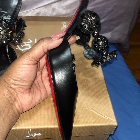 Christian Louboutin Black Heels with Ornate Circular Embellishment worn once. - Picture 9 of 11